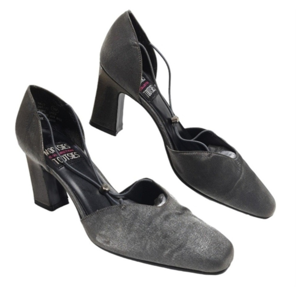 Mootsies Tootsies Halle Vintage Y2K Metallic Gray Square Toe Heels Size 9M AS IS